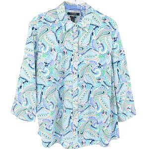 Chaps 100% Cotton 2X Pink Blue Paisley No Iron Preppy Classic Button Up